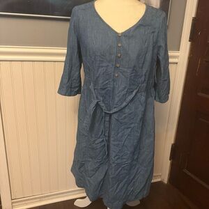 Isabel Maternity by Ingrid & Isabel Cotton Linen Blend Blue Dress Size Small NWT